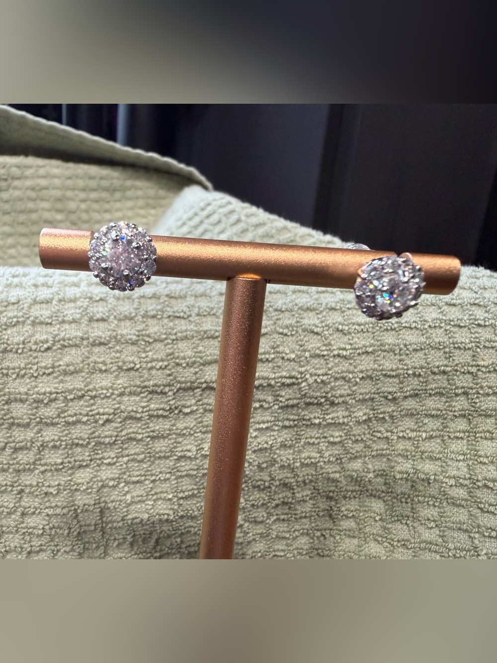 Silver-Tone Halo Moissanite Stud Earrings - Clear